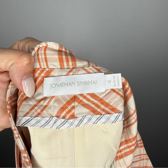 Jonathan Simkhai Shorts Prisha Plaid Belted Lined Cream Orange Size 4 - Picture 6 of 7